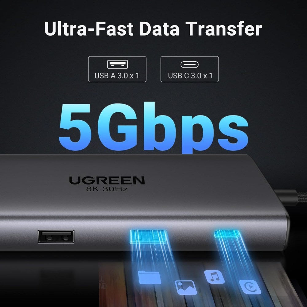 Ugreen, 8K Dual Display 10-In-1 Usb-C Hub Docking Station Adapter (With Power Delivery) Ugreen Cm639 - 15534