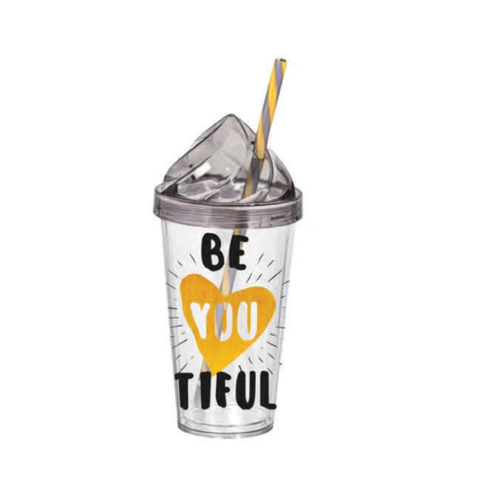 Herevin, Decorated Double Wall Tumbler With Straw Beautiful 540Cc, 161749-008