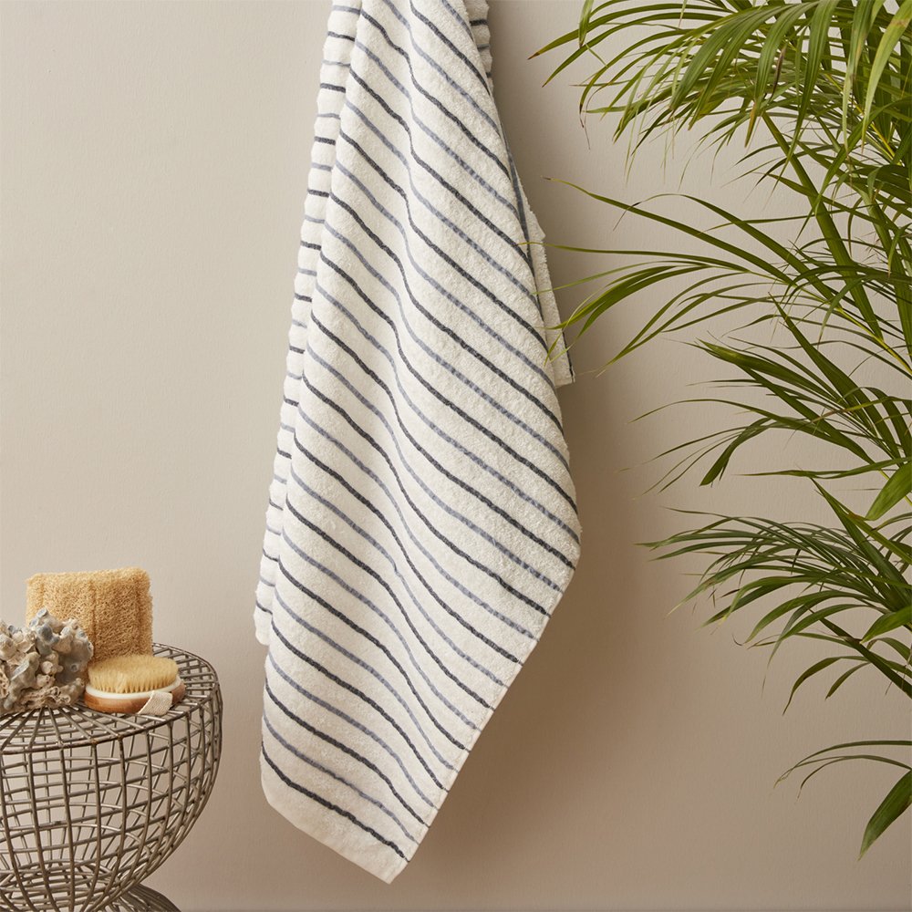 Karaca Home Denim Blue Striped 100% Cotton Bath Towels 85x150cm