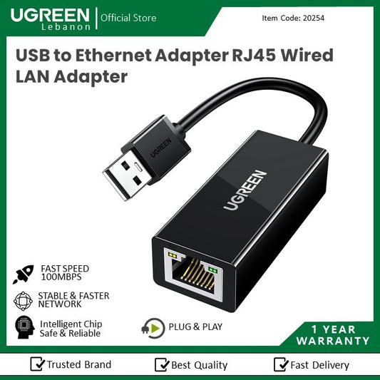 Ugreen, Usb To Ethernet Adapter Rj45 Wired Lan Adapterugreen Cr110 - 20254