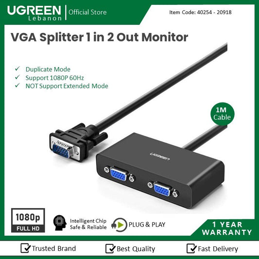 Ugreen, Vga Splitter 1 In 2 Out Monitor Ugreen 40254- 20918