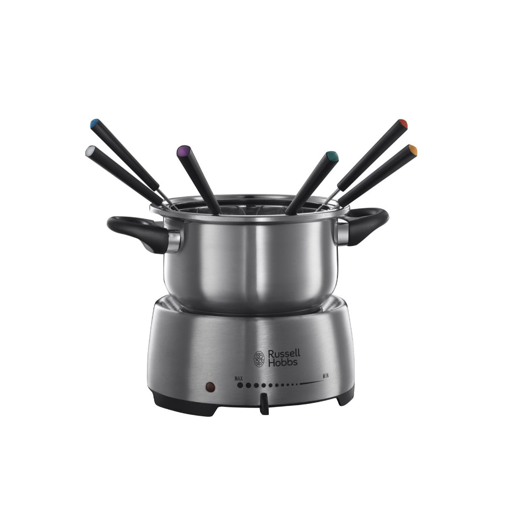 Russell Hobs Fiesta Fondue Maker Stainless Steel 2L Dishwasher Safe Bowl 6 Fondue Forks 1200W, 22560-56