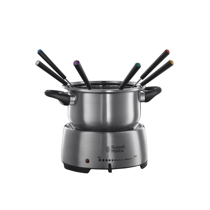 Russell Hobs Fiesta Fondue Maker Stainless Steel 2L Dishwasher Safe Bowl 6 Fondue Forks 1200W, 22560-56