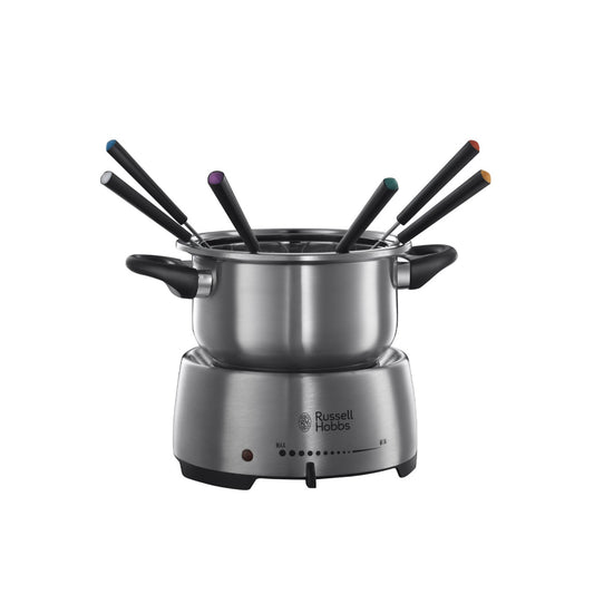 Russell Hobs Fiesta Fondue Maker Stainless Steel 2L Dishwasher Safe Bowl 6 Fondue Forks 1200W, 22560-56