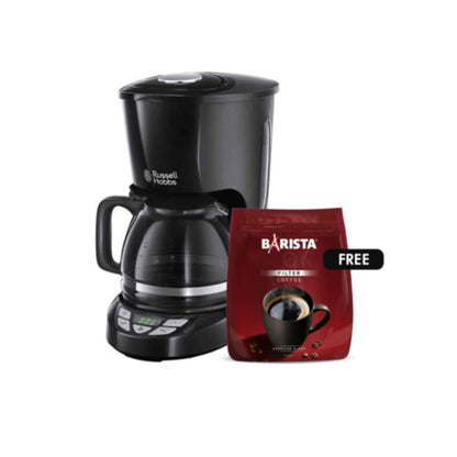 Russell Hobbs Black Coffee Maker, (Freestanding, Drip Coffee Maker, Ground Coffee, Coffee Jug) + FREE Barista Coffee, 22620-56
