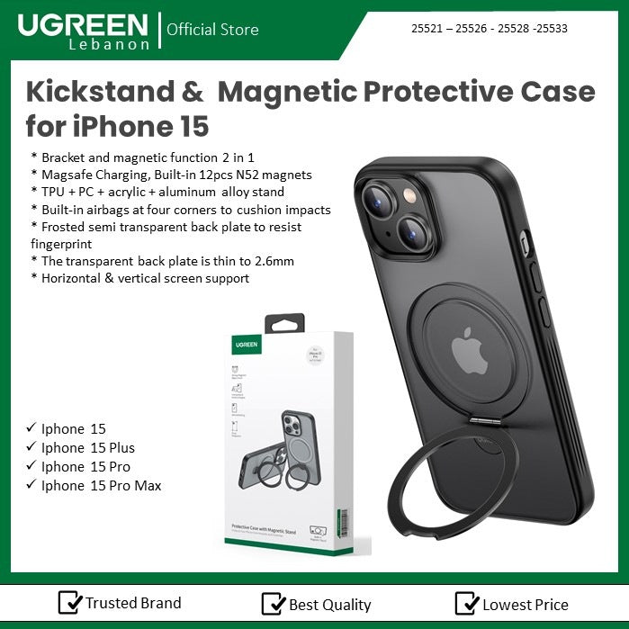 Kickstand & Magnetic Protective Case For Iphone 15 Pro Ugreen - 25528