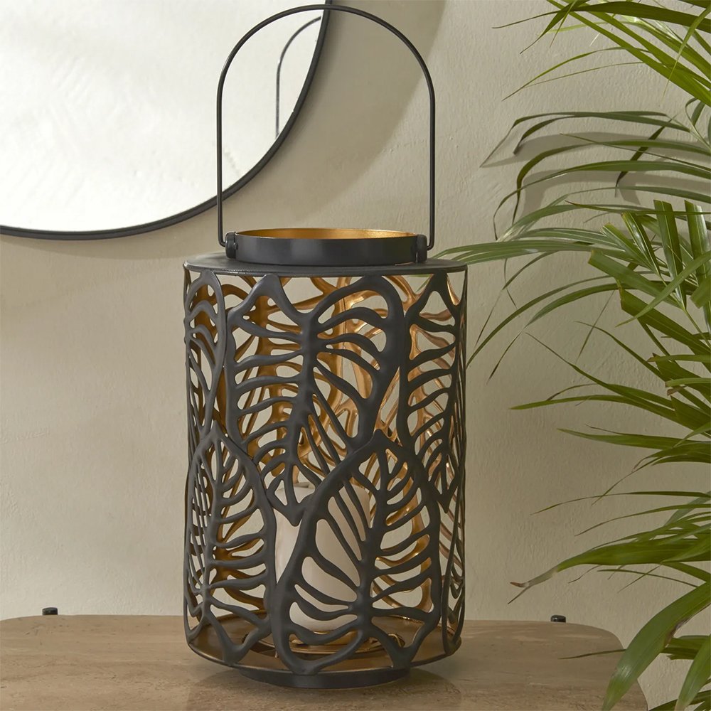 Karaca Home Timber Candle Holder - Black Leaf Design, 300.23.01.0321