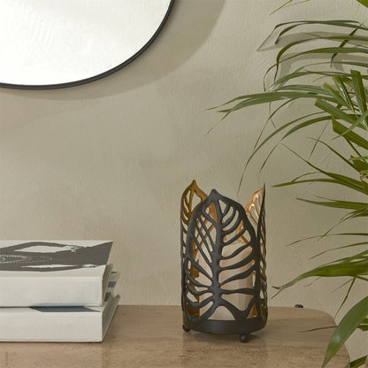 Karaca Home Timber Candle Holder - Black Leaf Design, 300.23.01.0323