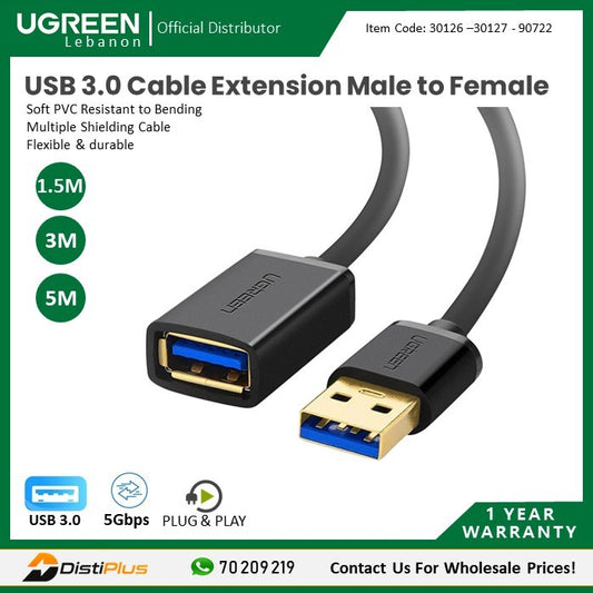 Ugreen, Usb 3.0 Cable Extension Male To Female Ugreen Us129 - 30126 - 30127 - 90722, Available in Different Sizes