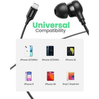 Ugreen, Mfi Certified Lightning Wired Earphones With Microphone, Noise Isolation, Powerful Bass Ugreen Ep103-30631