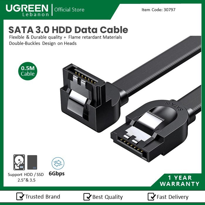 Ugreen, Sata 3.0 Data Cable For 3.5 & 2.5 Ssd/ Hdd, 6Gbps Speed, Flexible And Durable Ugreen Us217 - 30797