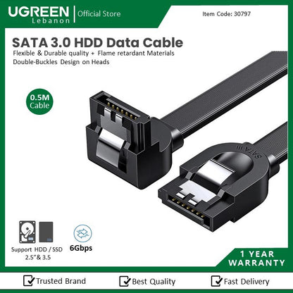 Ugreen, Sata 3.0 Data Cable For 3.5 & 2.5 Ssd/ Hdd, 6Gbps Speed, Flexible And Durable Ugreen Us217 - 30797