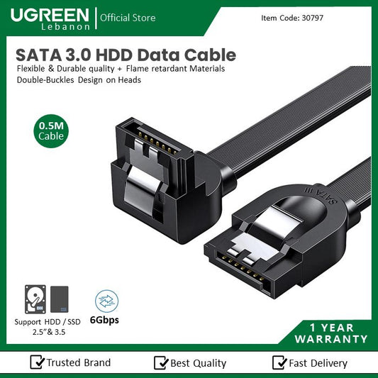 Ugreen, Sata 3.0 Data Cable For 3.5 & 2.5 Ssd/ Hdd, 6Gbps Speed, Flexible And Durable Ugreen Us217 - 30797