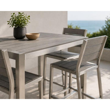 Premium Outdoor High Bar Set with 4 High Chairs - Aluminum Frame & Rubber Wood Finish, 3421-2092