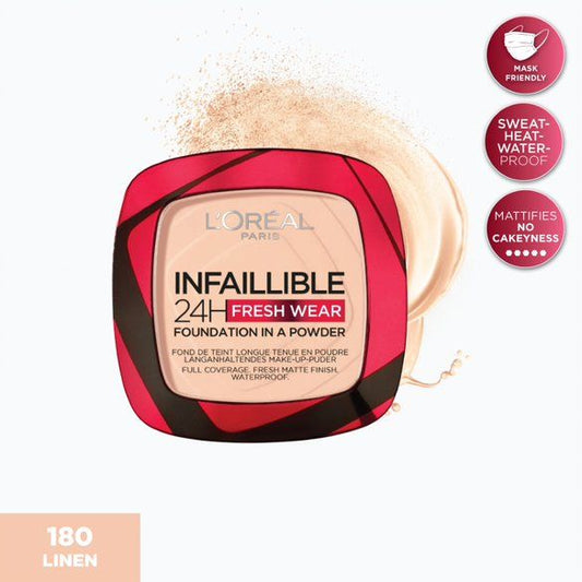 L'Oreal Paris, Infaillible 24H Fresh Wear Foundation Make Up 24Th Duration ,180 Linen