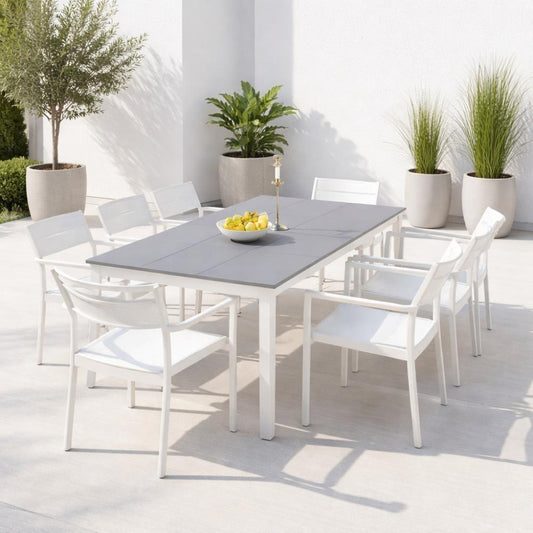 Extendable Outdoor Dining Table - White Glass Top (180-240 x 100 cm), 3606-5