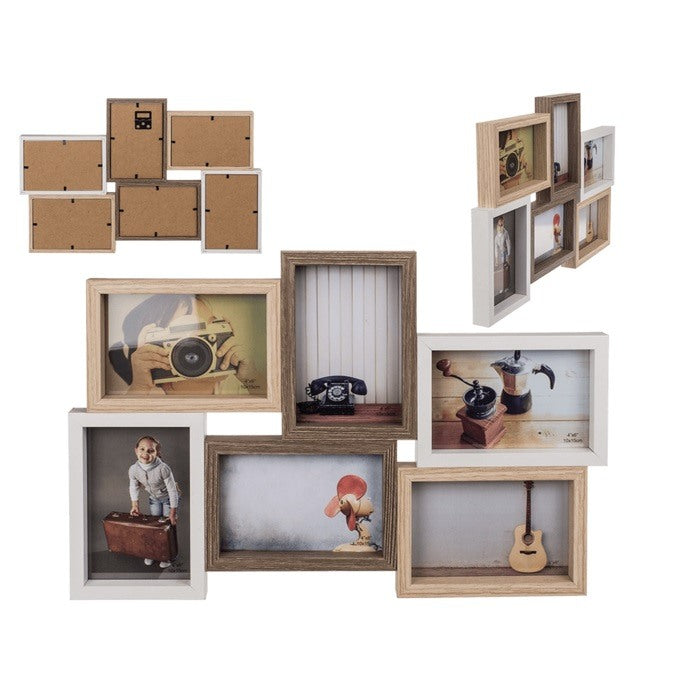 Out Of The Blue, Wooden Photo Frame Nature Style 50 X 32 Cm For 4 Photos 15 X 10 Cm&2 Photos 10 X 15 Cm#94/2689.