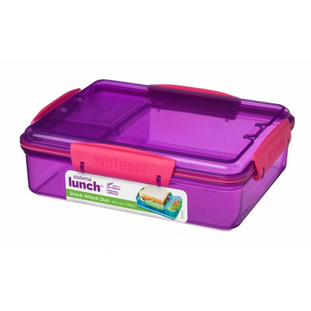 Sistema, SIS Lunch Box Snack Attack Duo Assorted 975ML (Purple), 41482PR