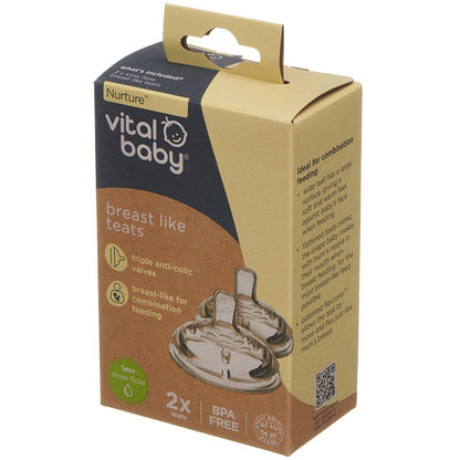 Vital Baby, Nurture Breast Like Teats 2pk- Slow Flow