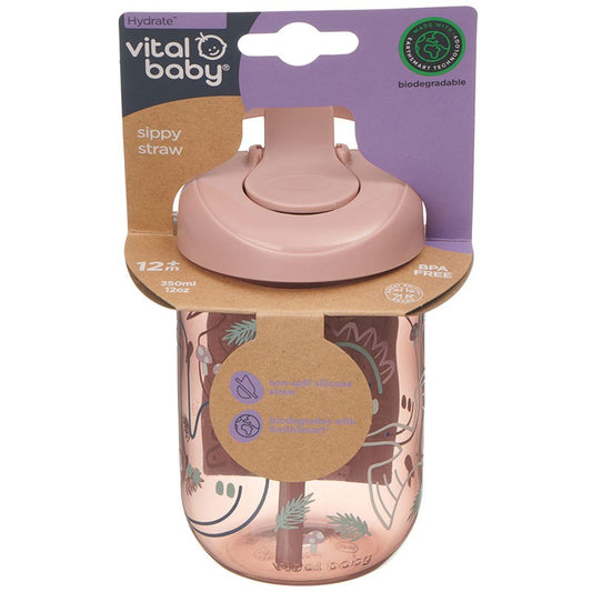 Vital Baby, Hydrate Sippy Straw 350ml - Natural Berry Pink