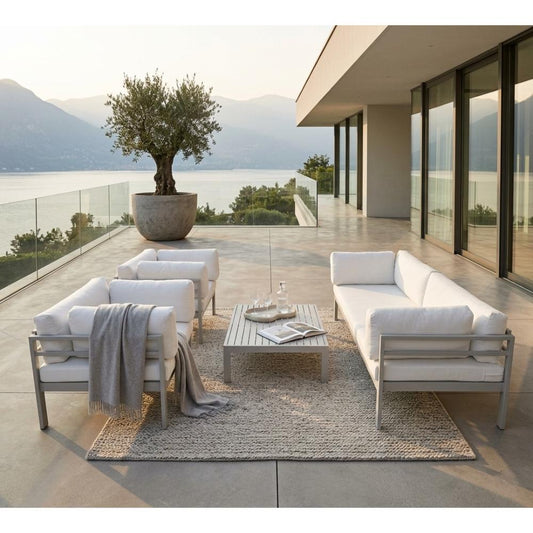 Outdoor Sofa Set (2+1+1) with Table - White Aluminum Frame, 5225
