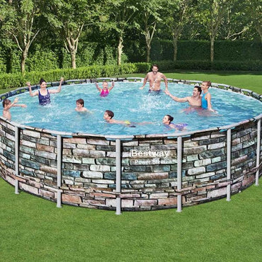 Best way, Power Steel Pool Set with Filter Pump + Accessories, Stone round 6.71 m x 1.32 m