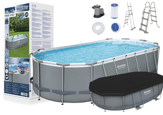 Best way, Power Steel Swim Vista Series Oval Pool Set with Filter Pump + Accessories 5.49m x 2.74m x 1.22m