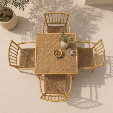 Outdoor Dining Set  70X70 cm Aluminum Table with Tempered Glass Top & 4 Chairs, 6043/6038