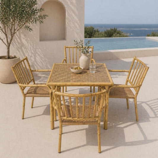 Outdoor Dining Set  70X70 cm Aluminum Table with Tempered Glass Top & 4 Chairs, 6043/6038