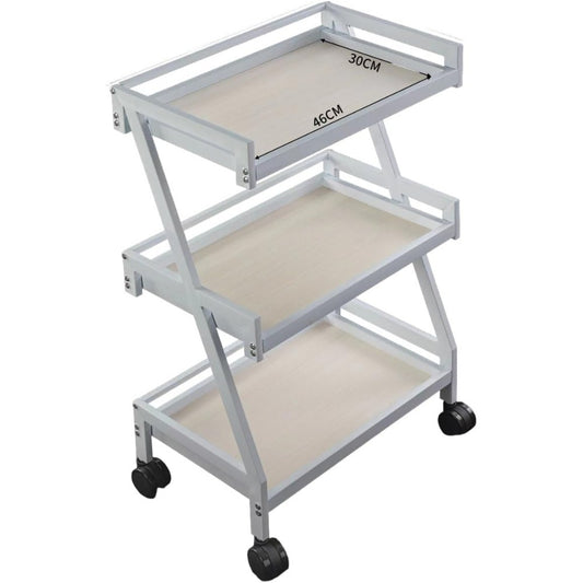 La Perla Tech, Beautician Cosmetics Salon Three Shelves Rolling Trolley Cart, White Mobile Beauty Trolley Spa-Clinic-Home-Salon