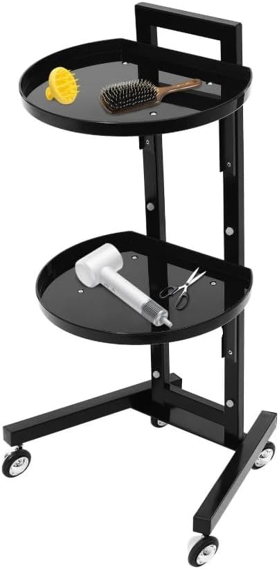 La Perla Tech, 2 Tiers Movable Adjustable Salon Tray Station Hairdressing Service Salon Trolley W/Accessory Black With 4 Universal Wheels