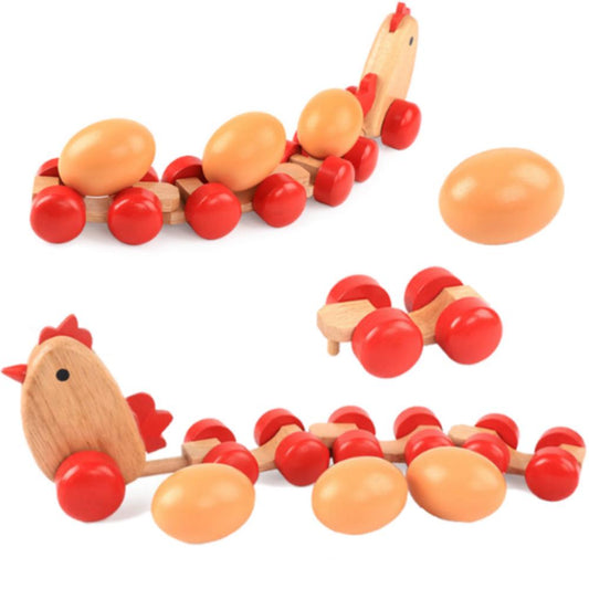 Wooden Pull Along Toy Chicken With 3 Eggs7069