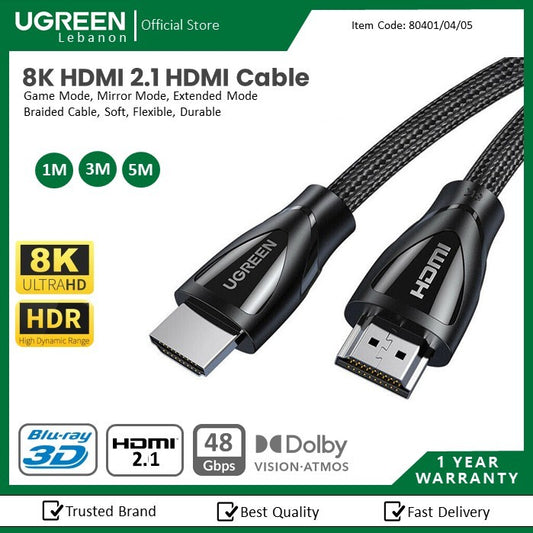 Ugreen, 8K Hdmi 2.1 Braided Cable Ugreen Hd140 - 80401 - 80404 - 80405