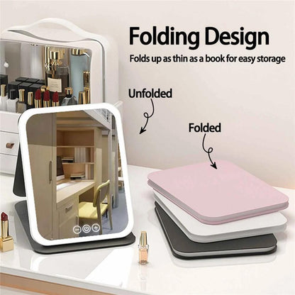 Folding Makeup Mirror – High Definition Mirror with Tri-Color LED Lighting & Touch Control, 806A