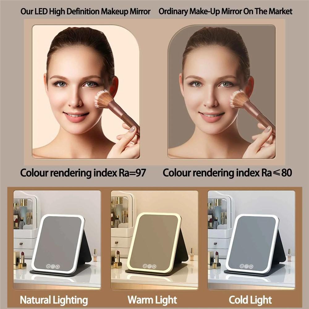 Folding Makeup Mirror – High Definition Mirror with Tri-Color LED Lighting & Touch Control, 806A