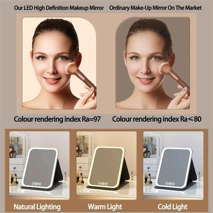 Folding Makeup Mirror – High Definition Mirror with Tri-Color LED Lighting & Touch Control, 806A