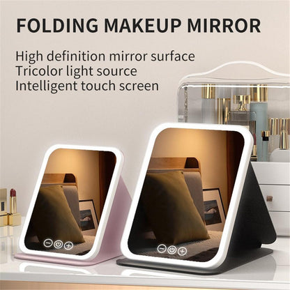 Folding Makeup Mirror – High Definition Mirror with Tri-Color LED Lighting & Touch Control, 806A
