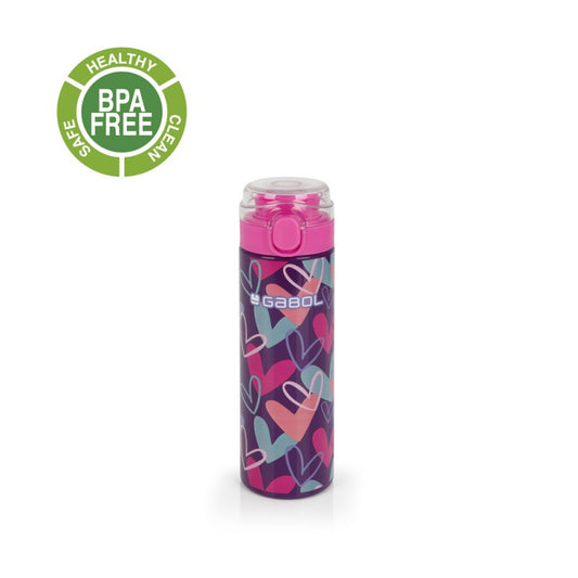 Gabol, School Stainless Steel Bottle Kokoro Hearts 6.5x22.5x6.5cm 600ML#237852/2026 Purple.