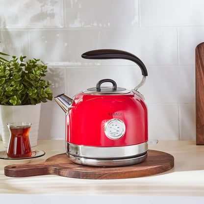 Karaca Retro Red Kettle 1.7 L, Quick Boil with LED Indicator, 153.03.06.2559