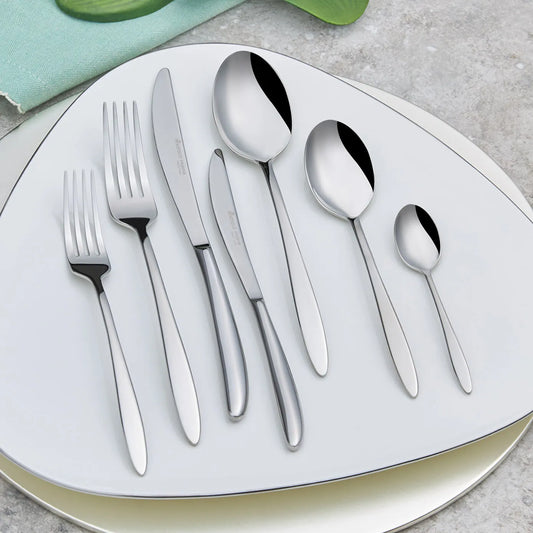 Karaca 316 Elegance Athena Platinum 84-Piece Cutlery Set for 12 People, 153.03.08.2021
