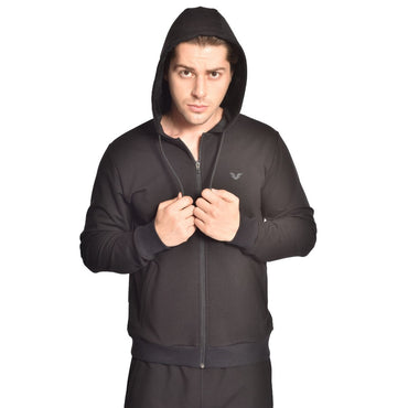 Bilcee, Men's Black Hooded Zippered Pocket Sports Bottom Top Tracksuit, Available in Different Sizes