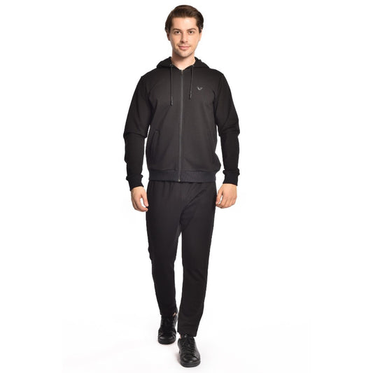 Bilcee, Men's Black Hooded Zippered Pocket Sports Bottom Top Tracksuit, Available in Different Sizes