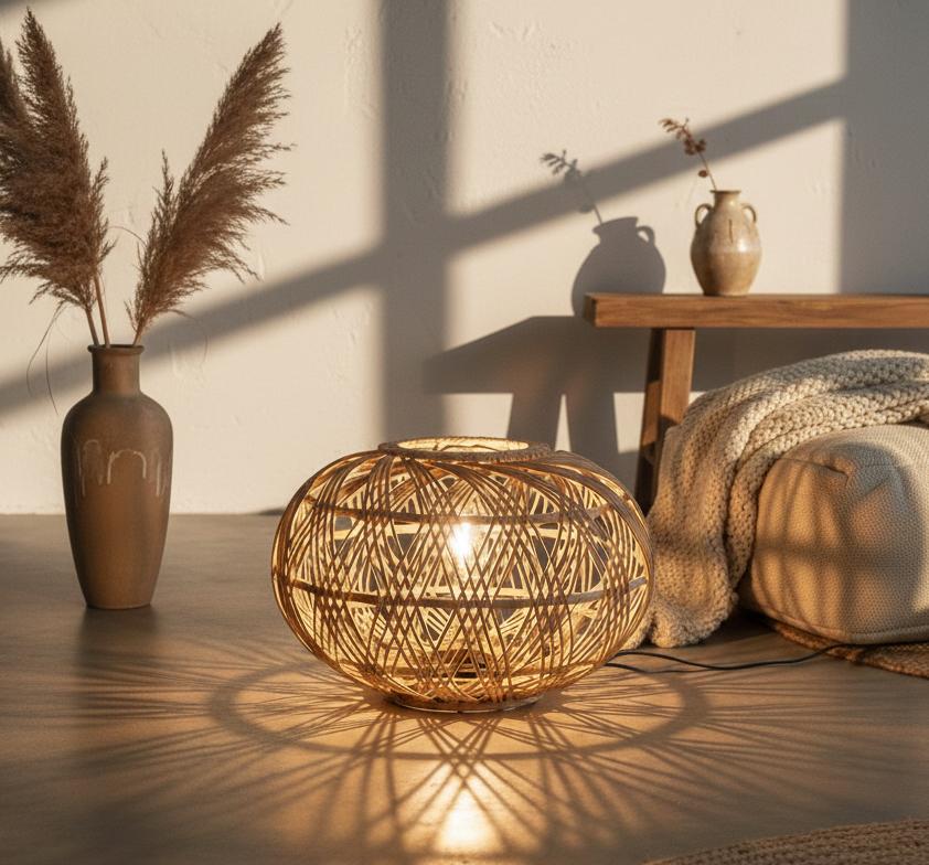Boho Rattan Pendant Lamp 22x49 cm, Natural Woven Hanging Shade, SK967