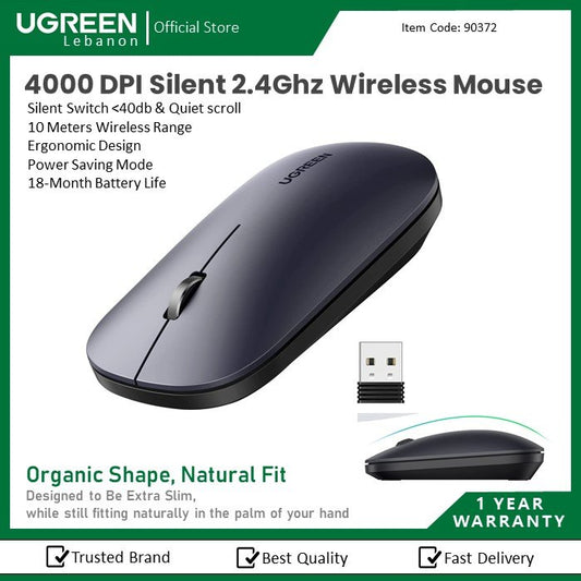 Ugreen, 4000 Dpi Silent 2.4Ghz Wireless Mouse Ugreen Mu001 - 90372 (Black)