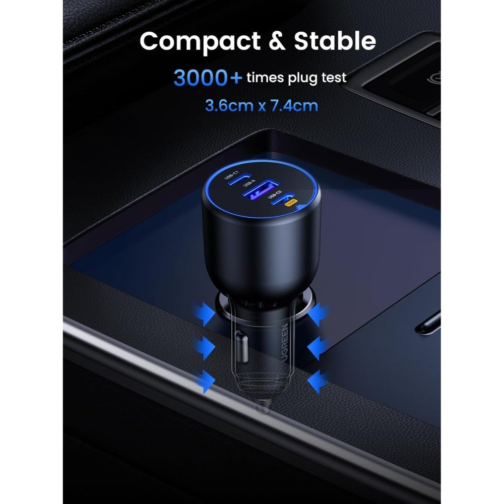 Ugreen, 3 Ports Car Charger Adapter (2*Usb-C + 1*Usb-A ) Super Fast Car Charger For Tablet, Ipads, Macbook & Laptop Ugreen Cd293 - 90413