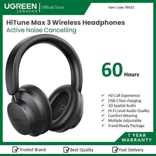 Ugreen, Hitune Max 3 Wireless Headphones, 60 Hours Active Noise Cancelling Hybrid Headphones ,3D Spatial Audio Ugreen Hp106-90422