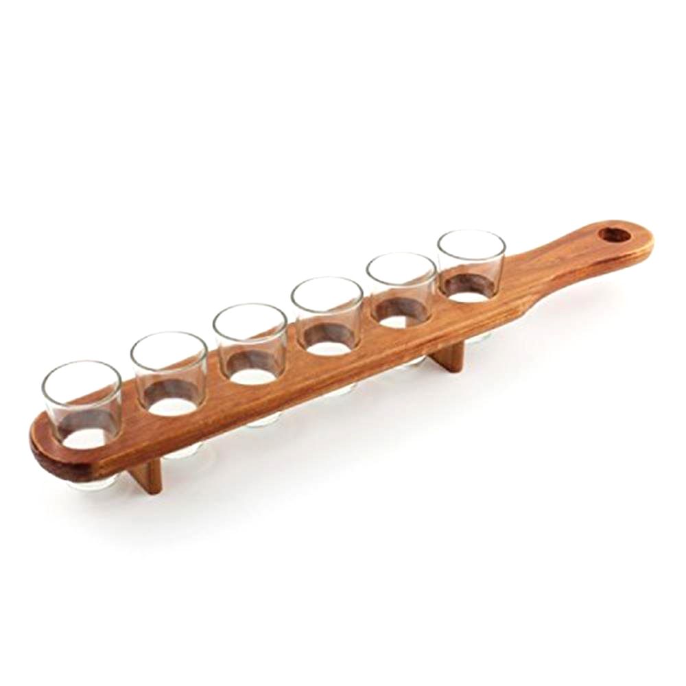 Cool Gift, Six Shot Set, Wooden Serving Plank