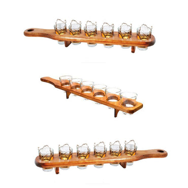 Cool Gift, Six Shot Set, Wooden Serving Plank