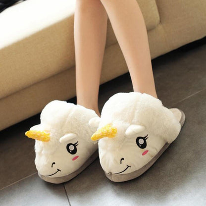 Cool Gift, Soft Cozy Unicorn Women Home Slipper - White