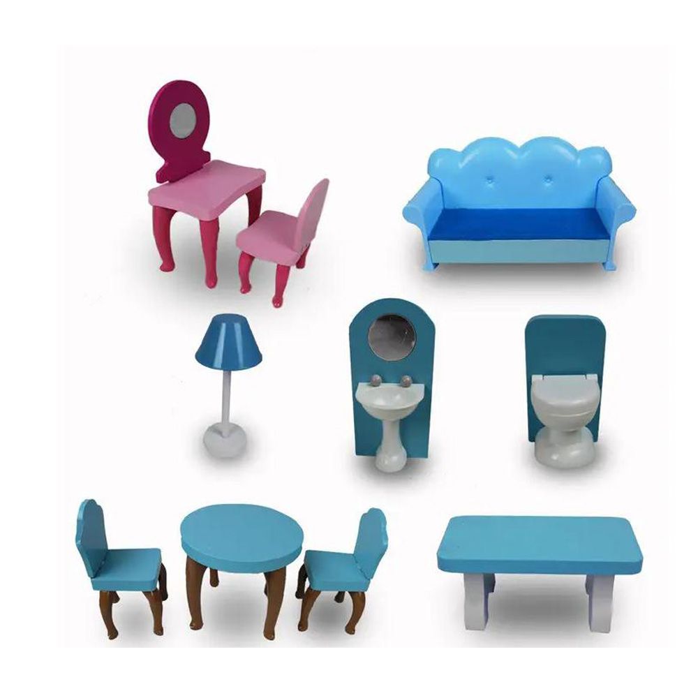 Wooden Girls Doll House 3 Level Kids Pretend Play Toys Furniture Set